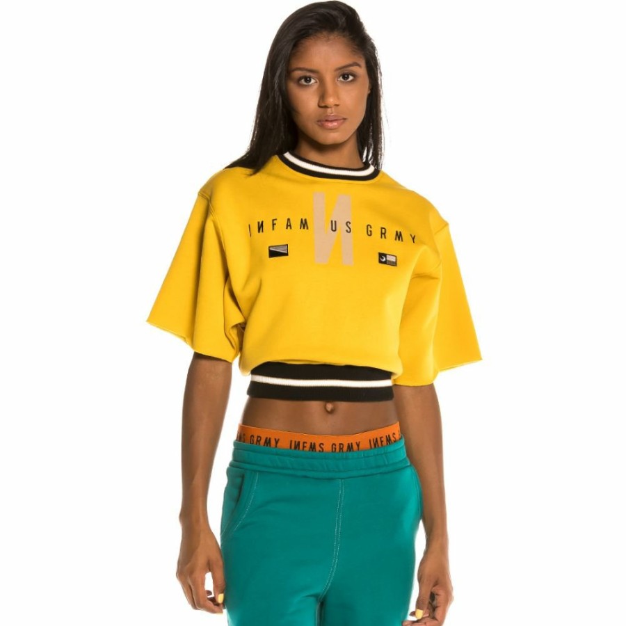 Grimey Tees & Tops | Grimey Nite Marauder Fleece Girl Crop Top Fw20 Mustard