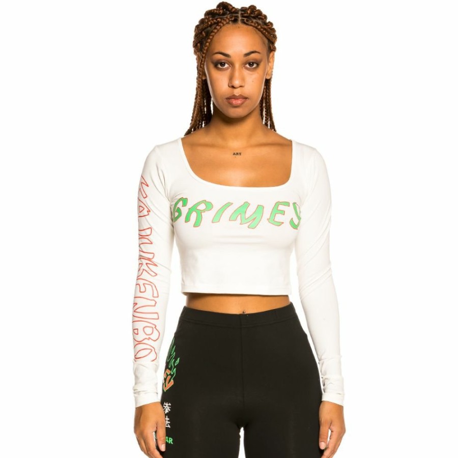 Grimey Tees & Tops | Grimey "Destroy All Fear" Long Sleeve Crop Tee - White - Fall 21