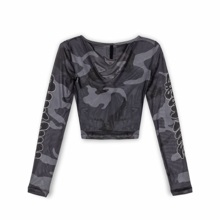 Grimey Tees & Tops | Grimey Tusker Temple Micro Mesh Girl Long Sleeve Crop Top - Black - Fw23