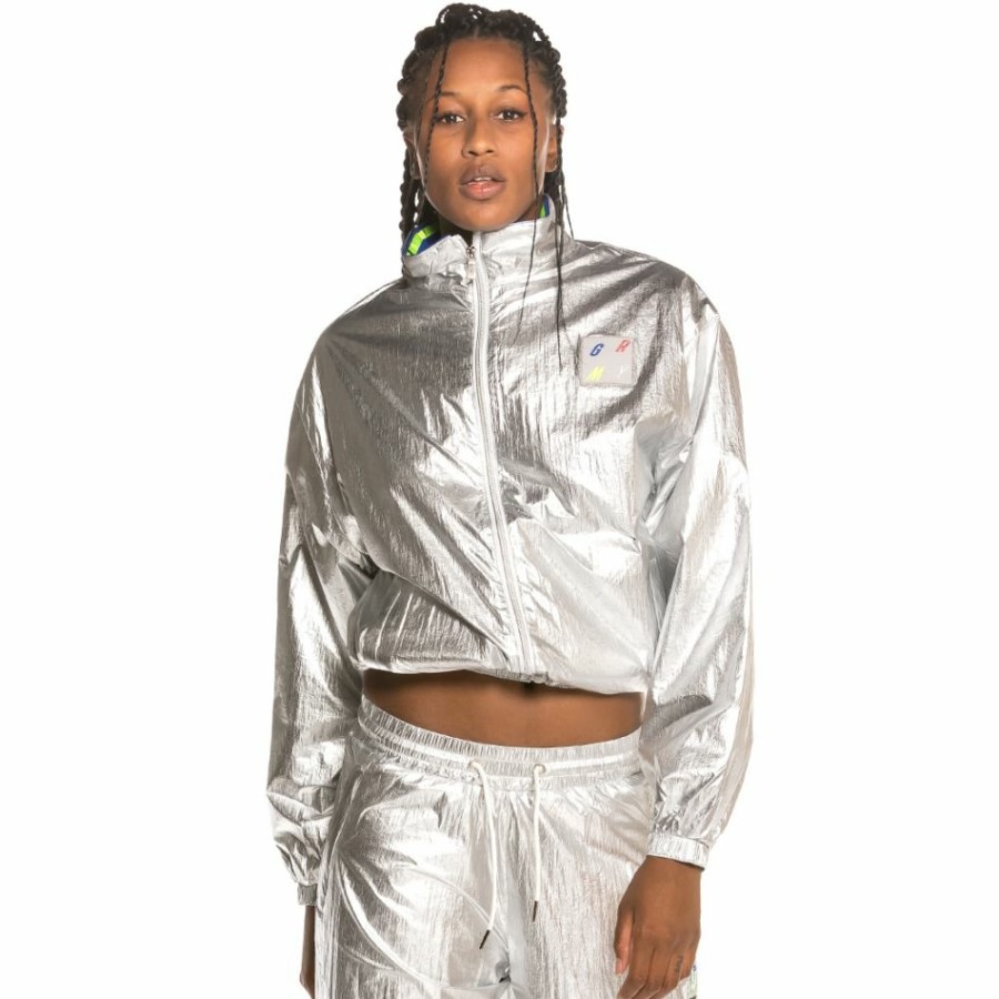 Grimey Sweatshirts | Grimey Planet Noire Girl Track Jacket Fw19 Silver