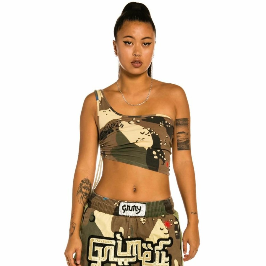 Grimey Tees & Tops | Grimey "Glorified" Asimetrical Girl Top - Camo - Spring 22