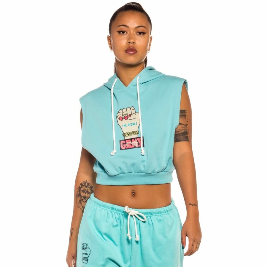 Grimey Sweatshirts | Grimey Day Dreamer Sleeveless Girl Hoodie - Blue - Spring 22