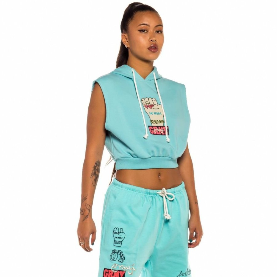 Grimey Sweatshirts | Grimey Day Dreamer Sleeveless Girl Hoodie - Blue - Spring 22