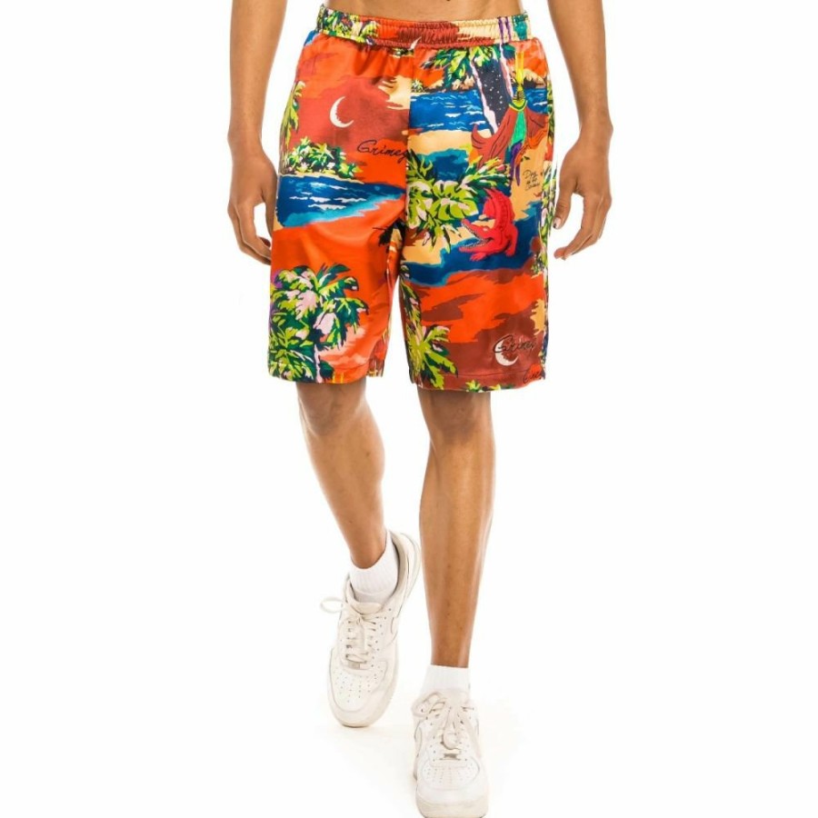 Grimey Shorts | Grimey "Ocean Gateway" Satin Short - Red - Summer 21