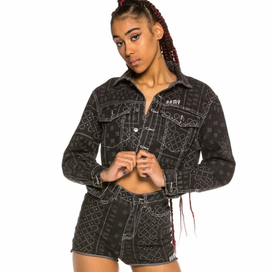 Grimey Sweatshirts | Grimey Carnitas Girl Crop Denim Jacket Ss20 Black