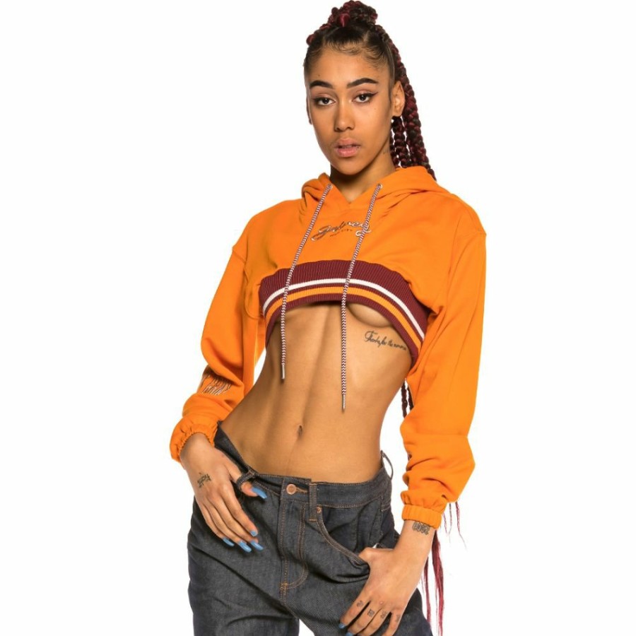 Grimey Sweatshirts | Grimey Acknowledge Girl Crop Hoodie Ss20 Orange