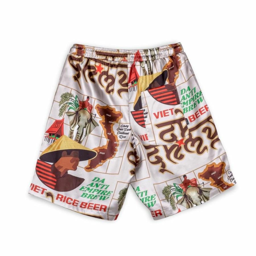 Grimey Shorts | Grimey Viet Cong Beer Satin Short - White - Summer 23