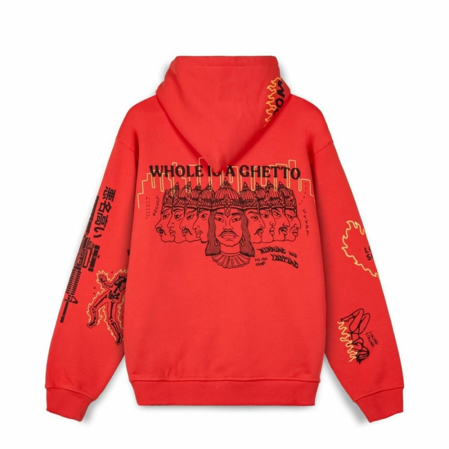 Grimey Sweatshirts | Sudadera Capucha Grimey Back At You Wide Hole Vintage - Red - Fw23