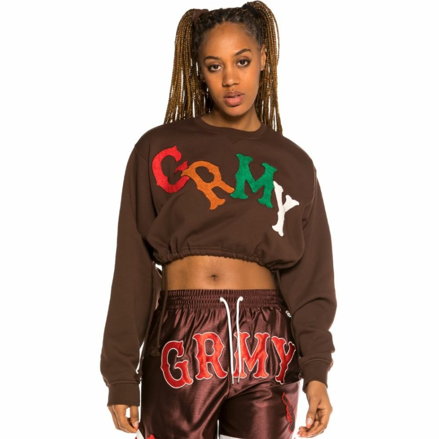 Grimey Sweatshirts | Grimey "The Loot" Girl Crop Crewneck Brown - Spring 21