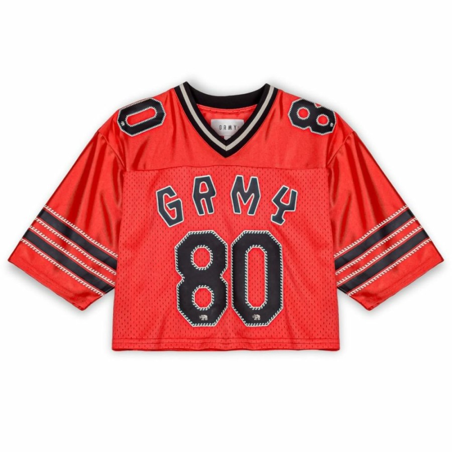 Grimey Tees & Tops | Grimey The Clout Mesh Crop Girl Football Jersey - Red - Spring 23