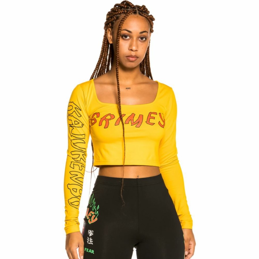 Grimey Tees & Tops | Grimey "Destroy All Fear" Long Sleeve Crop Tee - Yellow - Fall 21