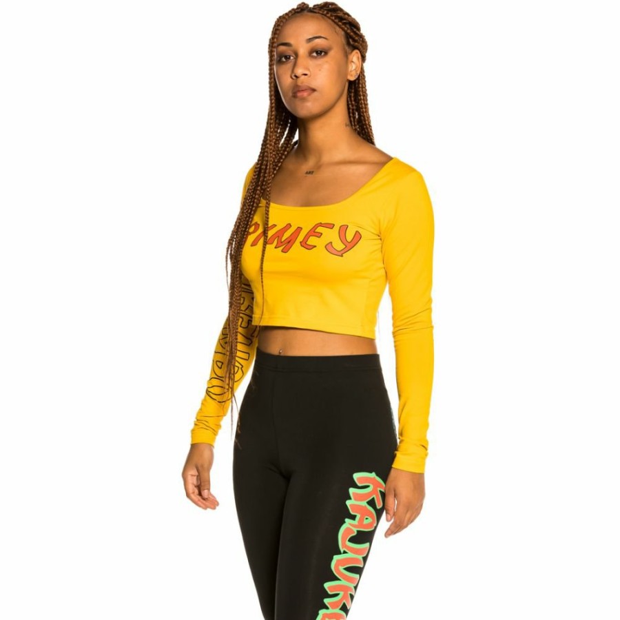 Grimey Tees & Tops | Grimey "Destroy All Fear" Long Sleeve Crop Tee - Yellow - Fall 21