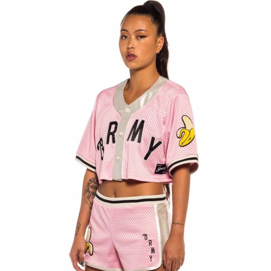 Grimey Tees & Tops | Grimey "Jungle Punch" Girl Mesh Crop Baseball Jersey - Pink - Spring 22