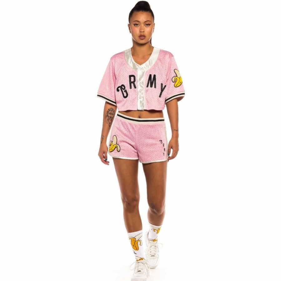 Grimey Tees & Tops | Grimey "Jungle Punch" Girl Mesh Crop Baseball Jersey - Pink - Spring 22