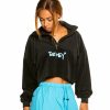 Grimey Sweatshirts | Grimey "Gem Cutting" Girl High Neck Velvet Crop Top - Black - Fall 21