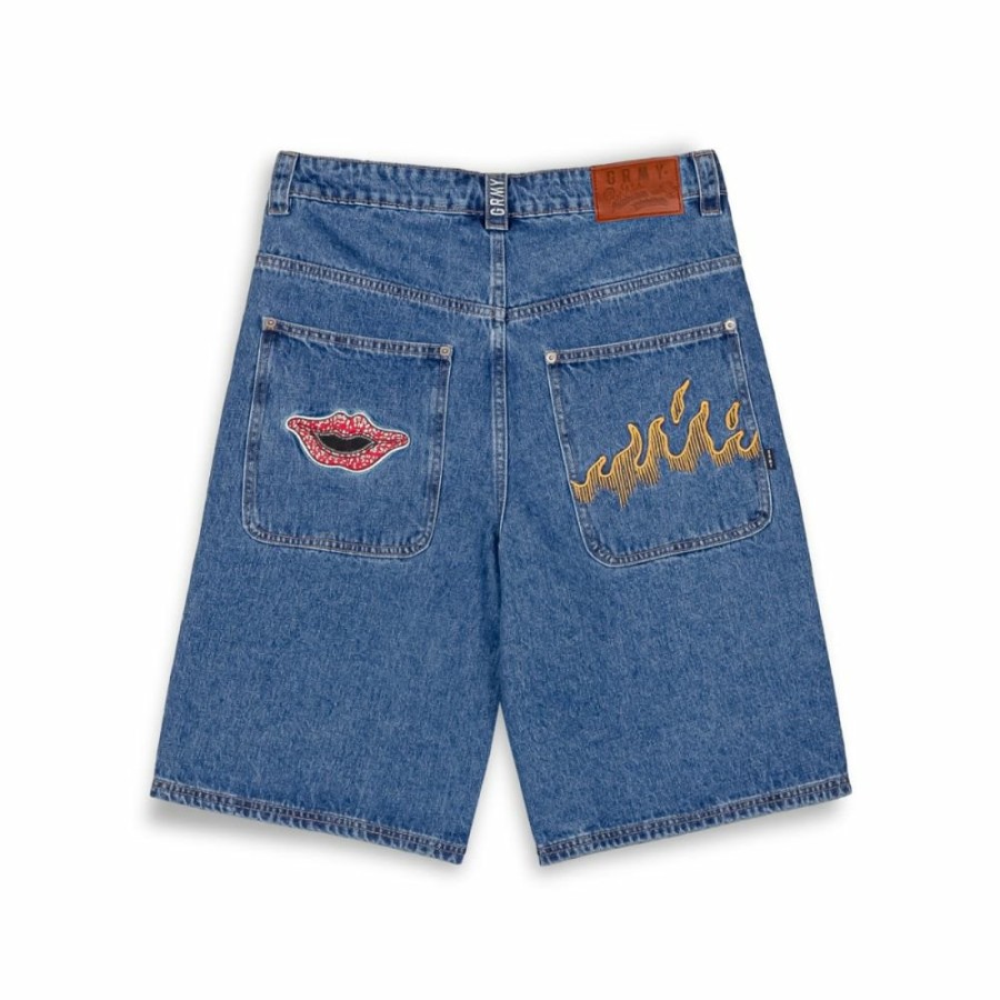 Grimey Shorts | Pantalon Corto Grimey Burn In Flames - Shorts Washed Blue - Ss24