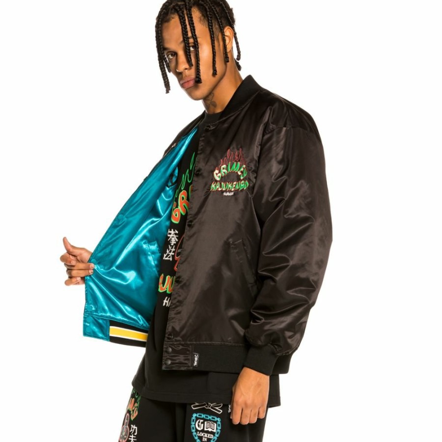 Grimey Jackets | Grimey "Destroy All Fear" Reversible Satin Jacket - Black/Blue - Fall 21