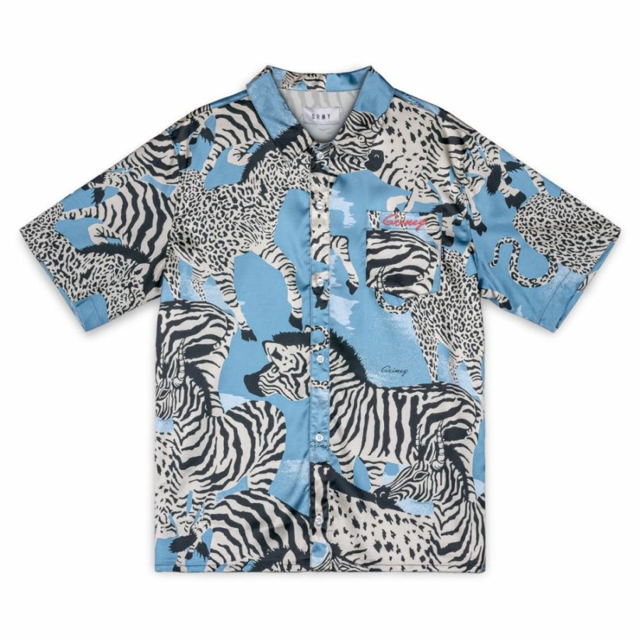 Grimey Shirts | Grimey Animal Satin Button Up Shirt - Blue - Summer 23