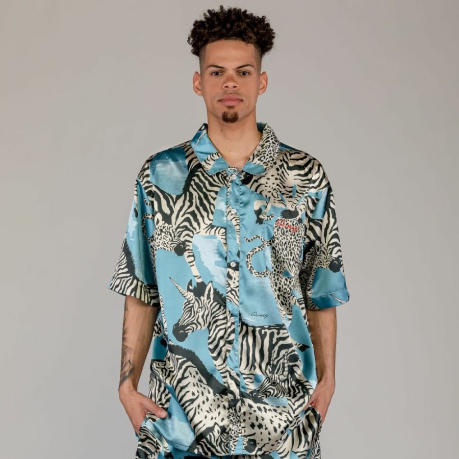 Grimey Shirts | Grimey Animal Satin Button Up Shirt - Blue - Summer 23