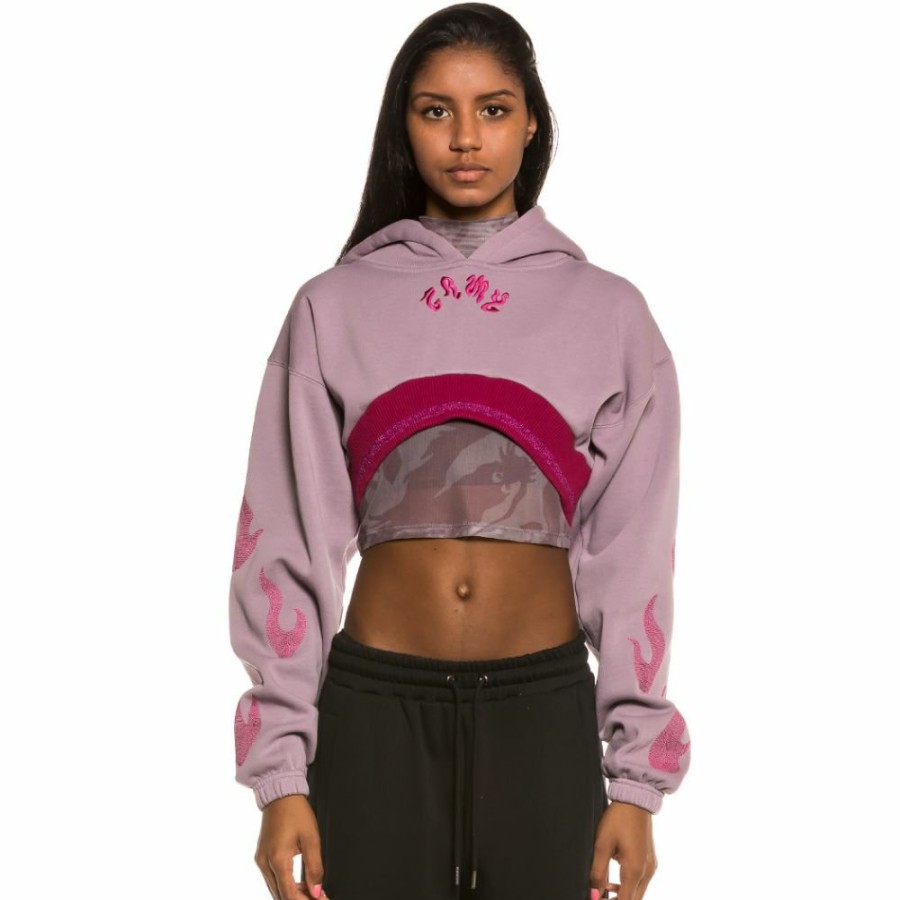 Grimey Sweatshirts | Grimey Yoga Fire Super Crop Hoodie Ss20 Violet