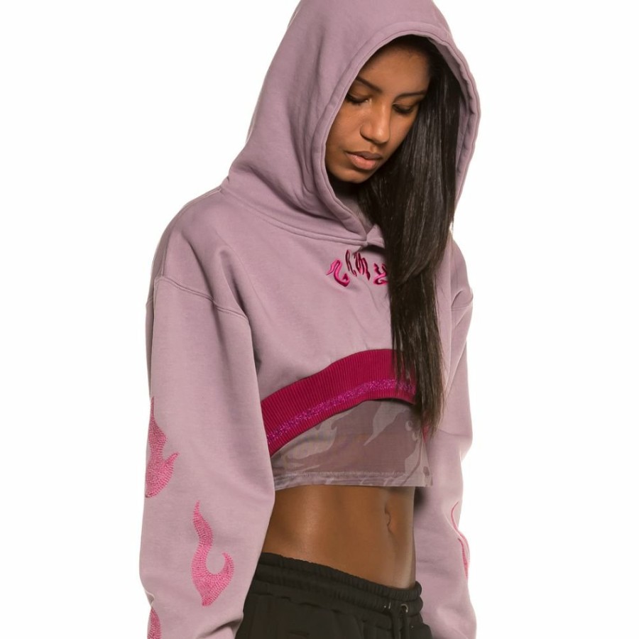 Grimey Sweatshirts | Grimey Yoga Fire Super Crop Hoodie Ss20 Violet