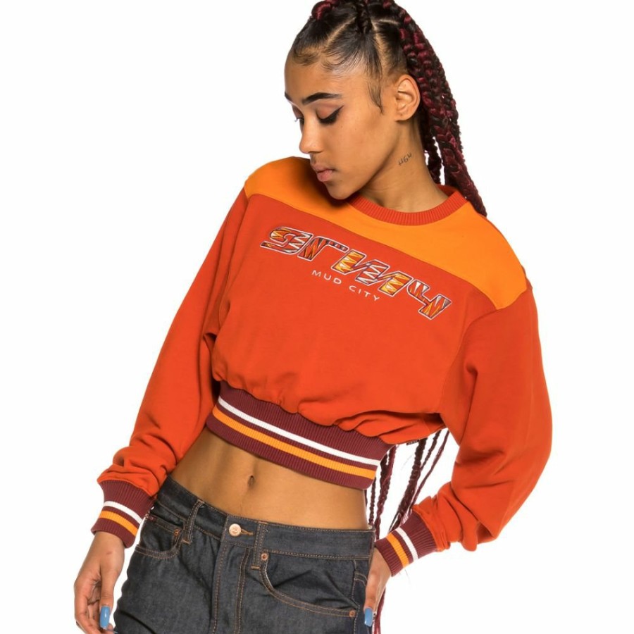 Grimey Sweatshirts | Grimey Acknowledge Girl Crop Crewneck Ss20 Orange