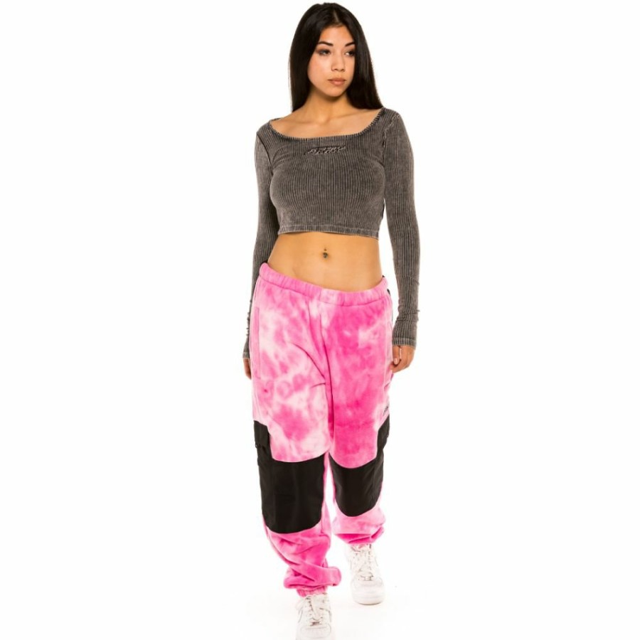 Grimey Tees & Tops | Grimey "Space Lady" Long Sleeve Crop Top - Bleached Black - Winter 21