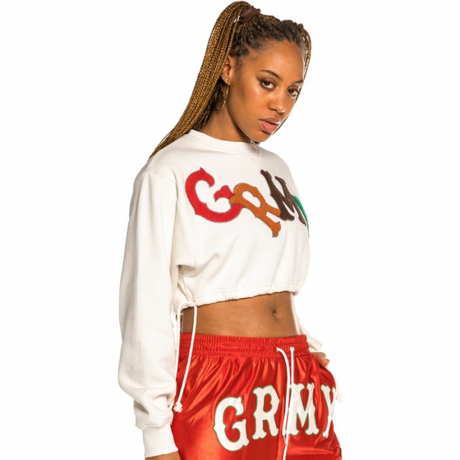 Grimey Sweatshirts | Grimey "The Loot" Girl Crop Crewneck White - Spring 21