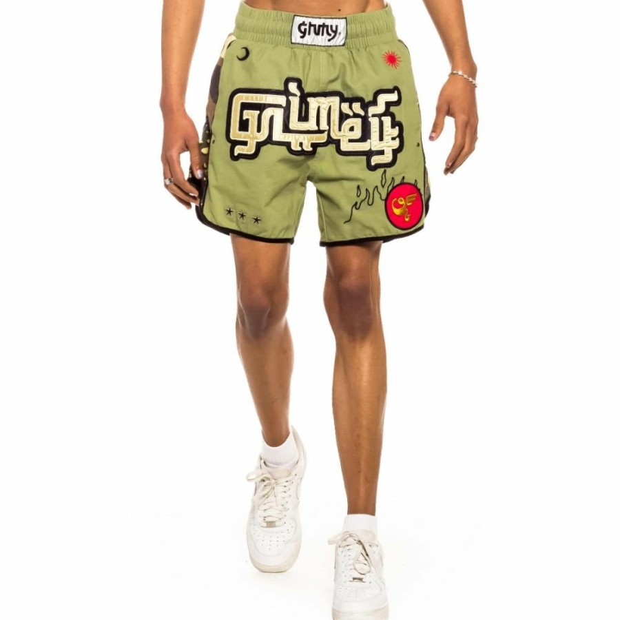 Grimey Shorts | Grimey "Glorified" Boxing Shorts - Green - Spring 22